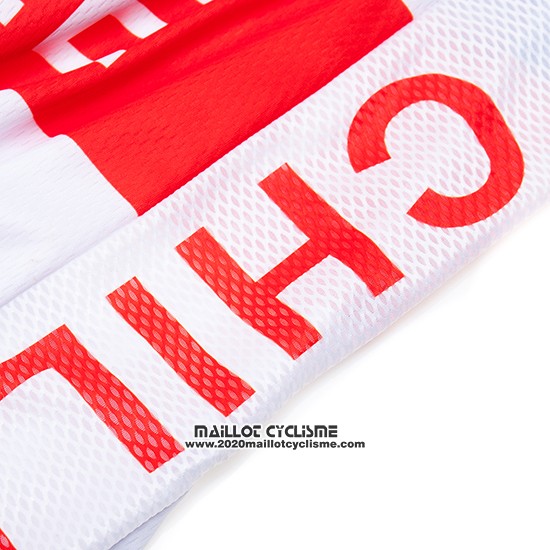 2019 Maillot Ciclismo Chili Blanc Rouge Manches Courtes et Cuissard